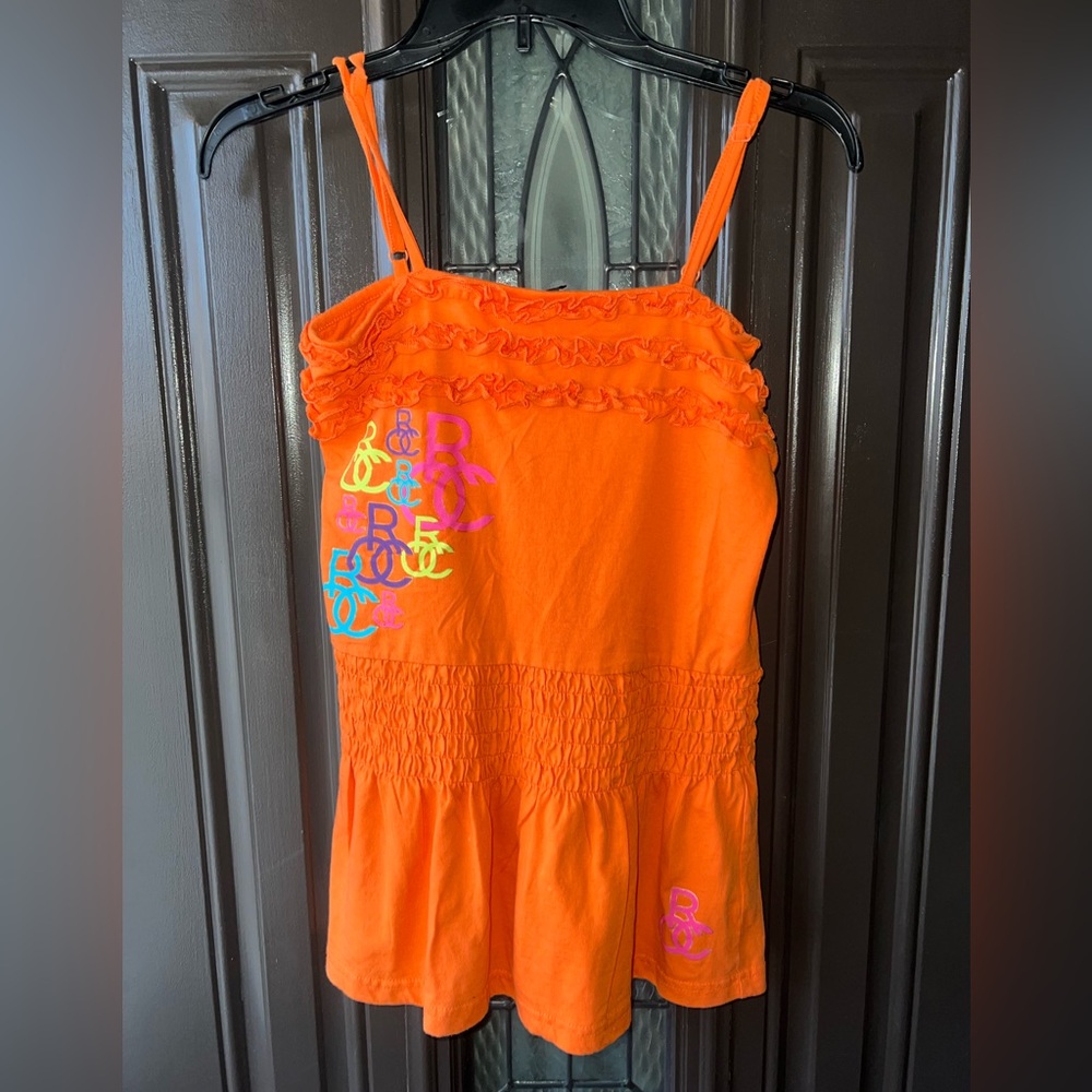 Orange women y2k Ruffle Top - Picture 2 of 8